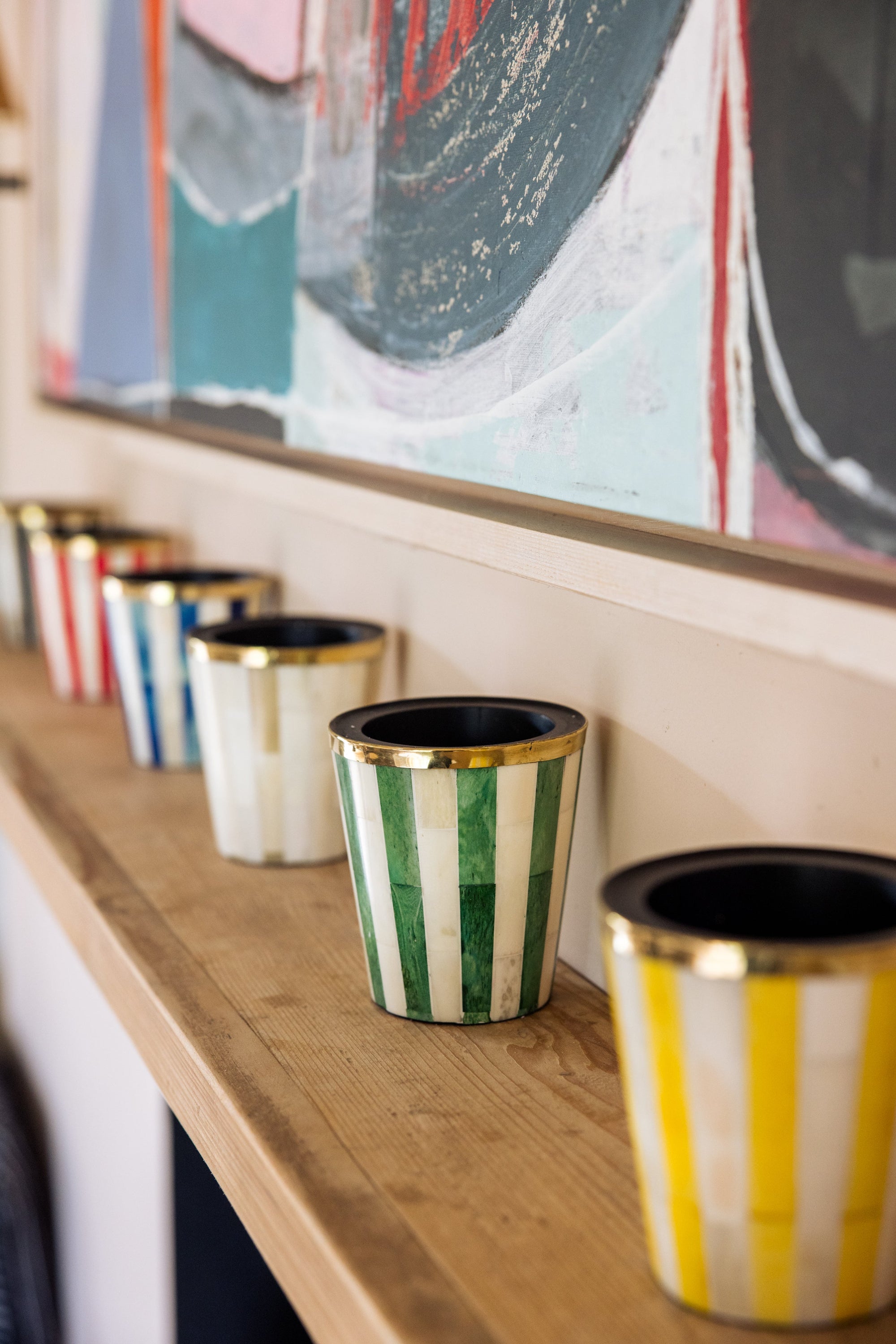 Inlay Brush Pot | Yellow & White | Striped