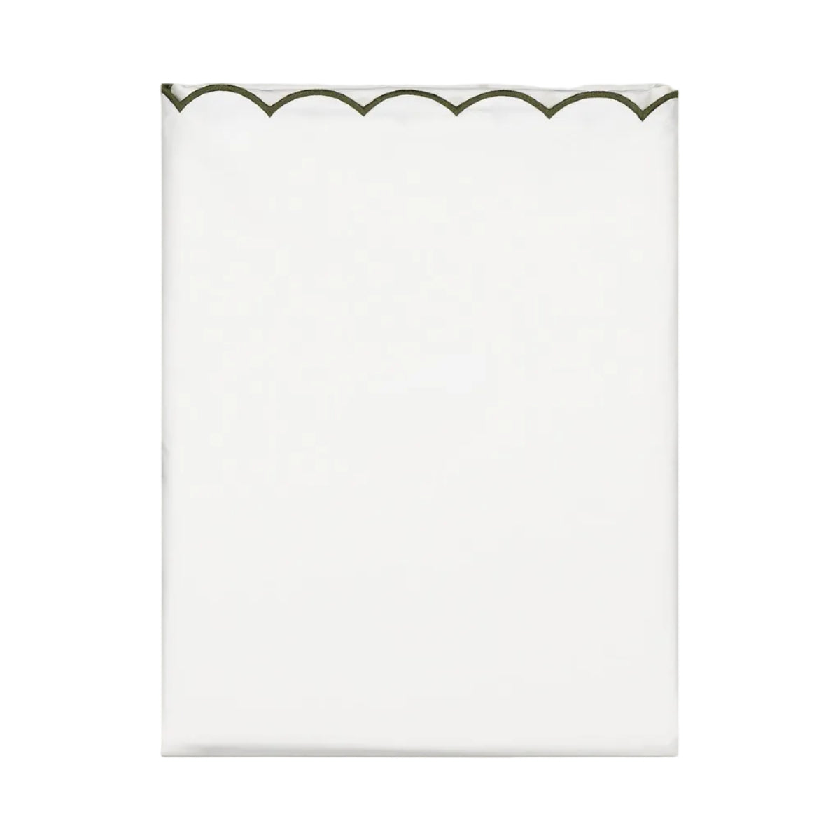Scalloped Cotton Percale Duvet Cover in White & Forest Green