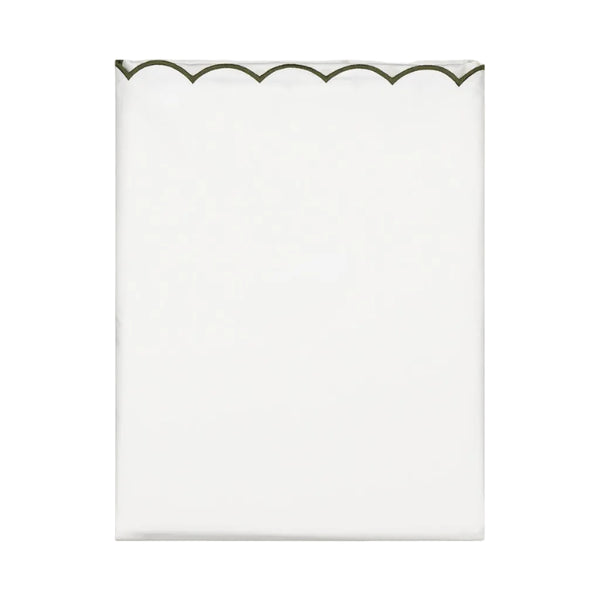 Scalloped Cotton Percale Duvet Cover in White & Forest Green