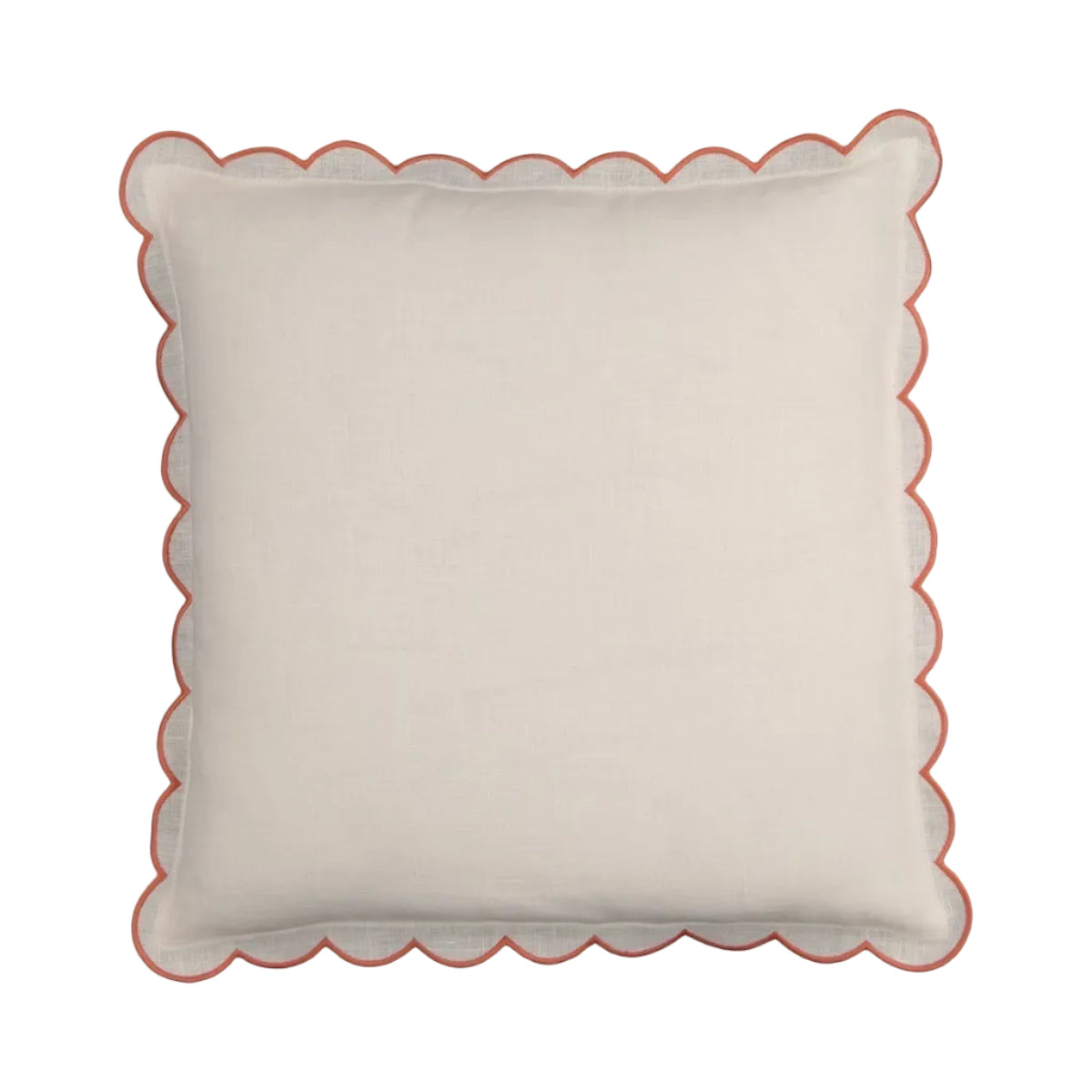 Scalloped Square Linen Cushion in White & Powder Pink
