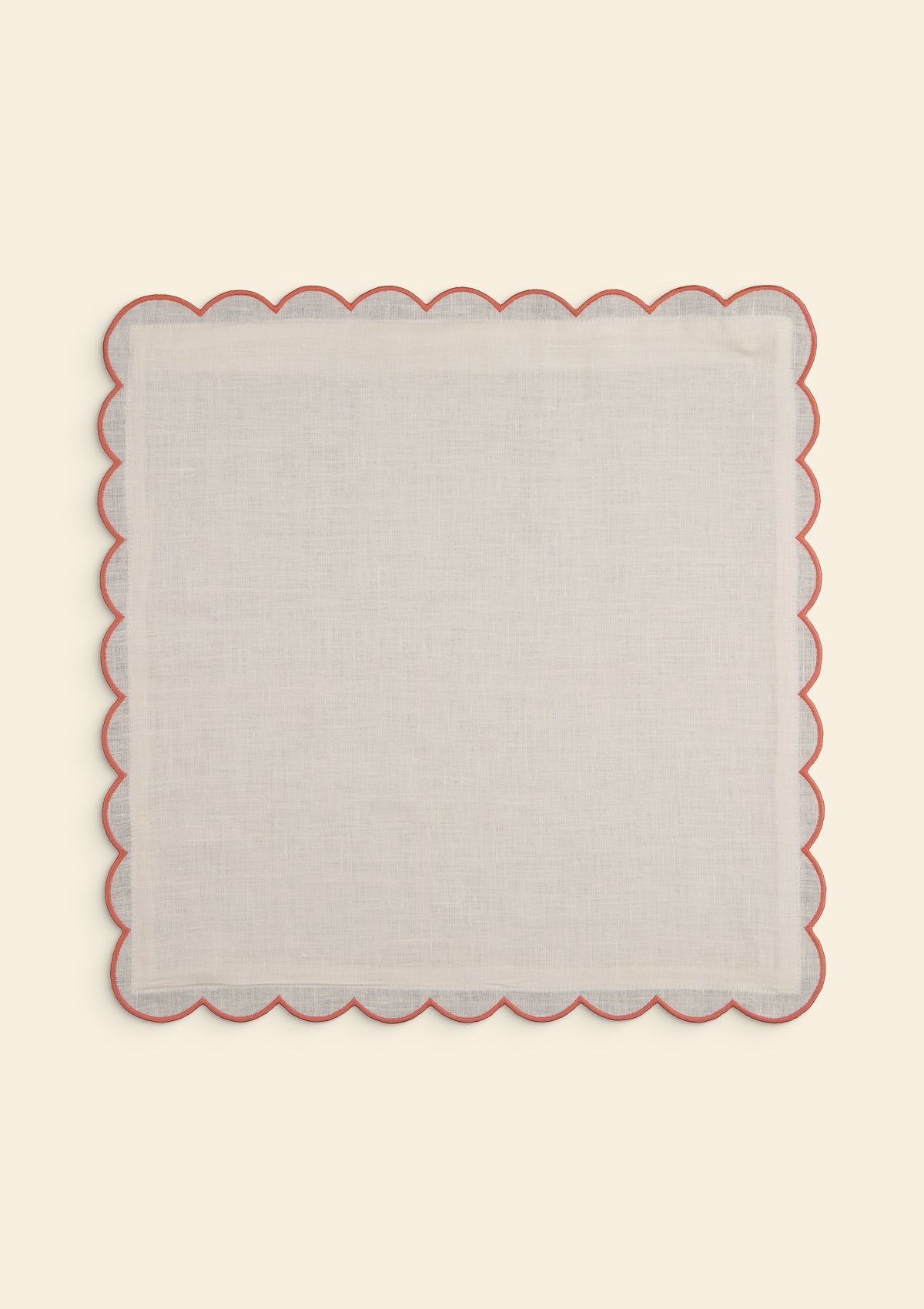 Scalloped Square Linen Cushion in White & Powder Pink