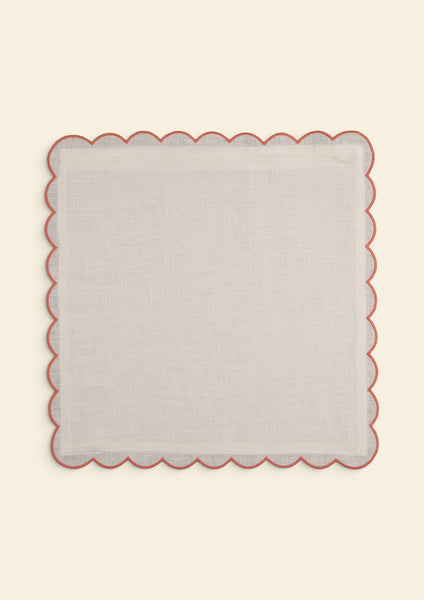 Scalloped Square Linen Cushion in White & Powder Pink