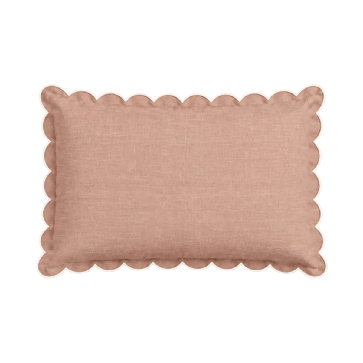 Scalloped Rectangular Linen Cushion in Powder Pink & White