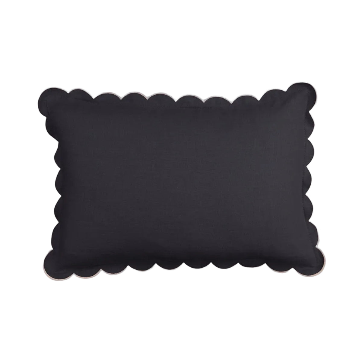 Scalloped Rectangular Linen Cushion in Slate Blue & White