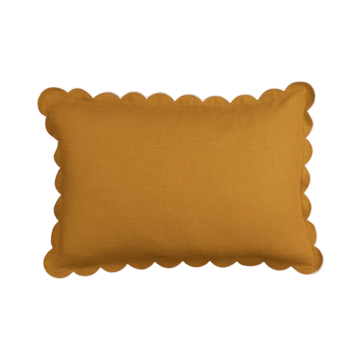 Scalloped Rectangular Linen Cushion in Yellow Ochre & White