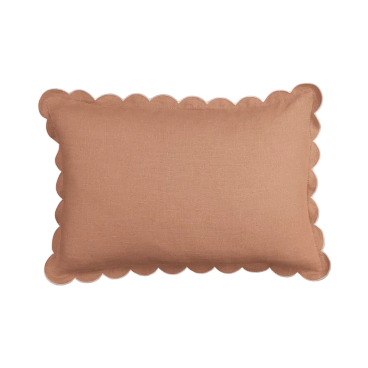 Scalloped Rectangular Linen Cushion in Powder Pink & White