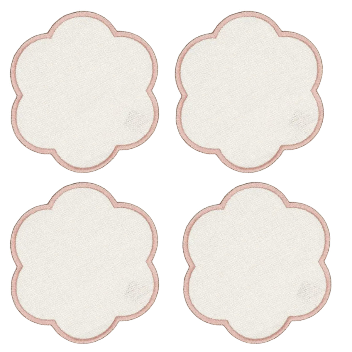 Scalloped Linen Coasters in Ivory & Powder Pink (Set of 4)