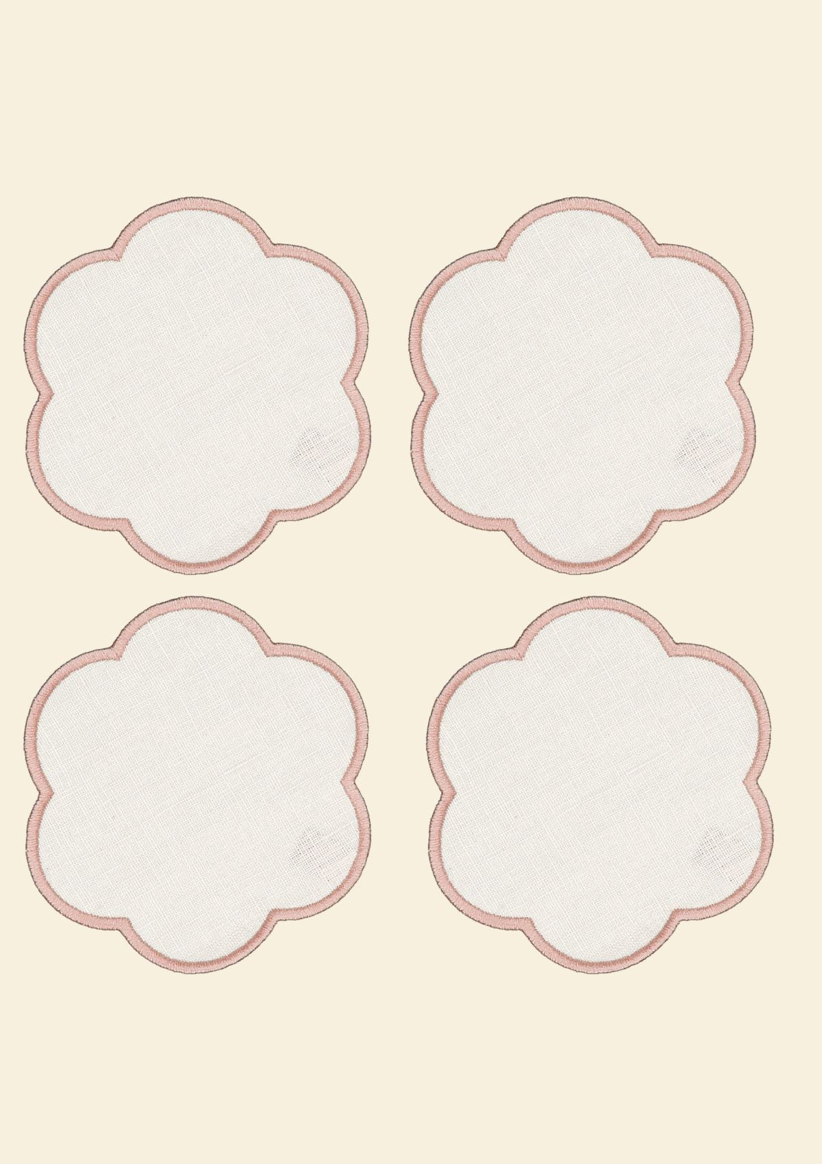 Ivory & Powder Pink Scalloped Linen Coasters (Set of 4)