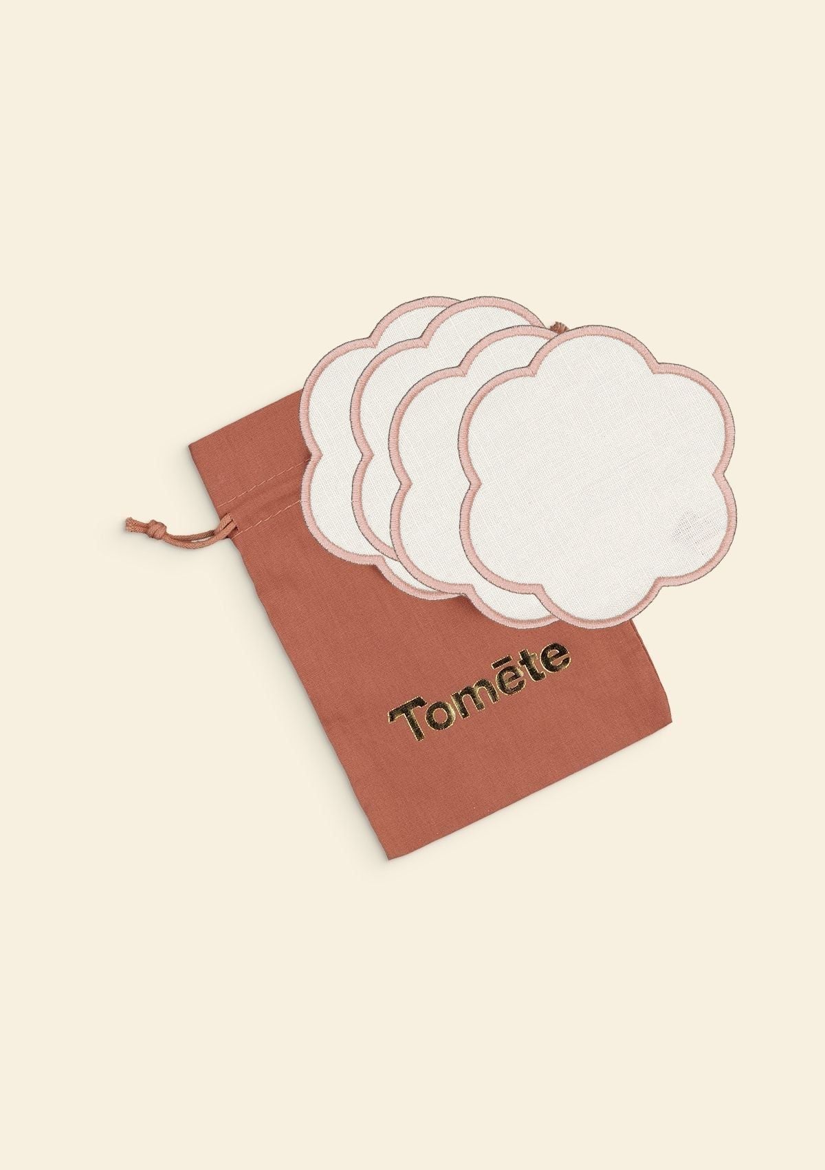 Scalloped Linen Coasters in Ivory & Powder Pink (Set of 4)