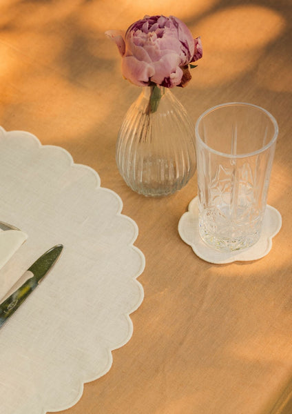 The White Linen Scalloped Coasters (Set of 4)
