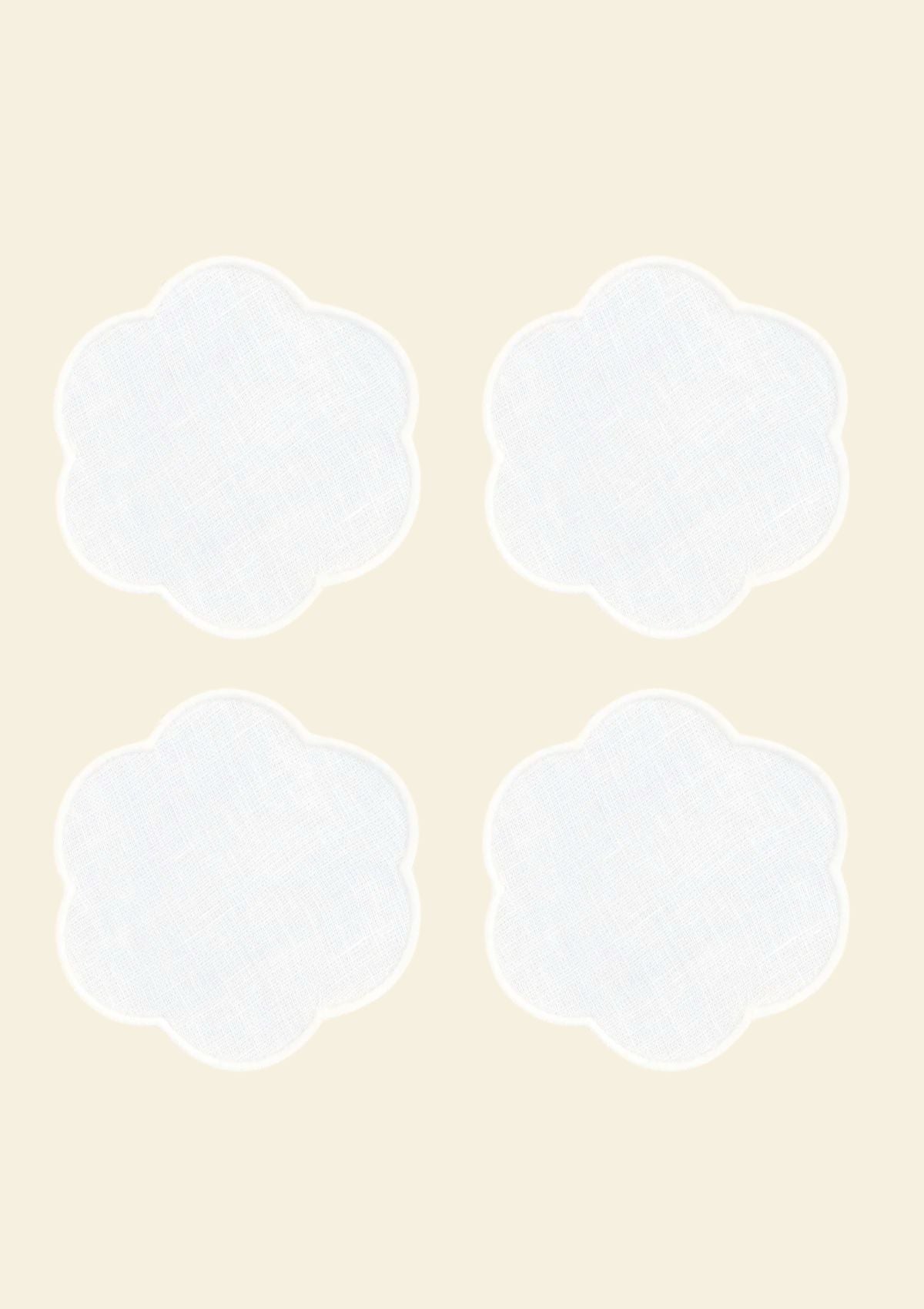 The White Linen Scalloped Coasters (Set of 4)