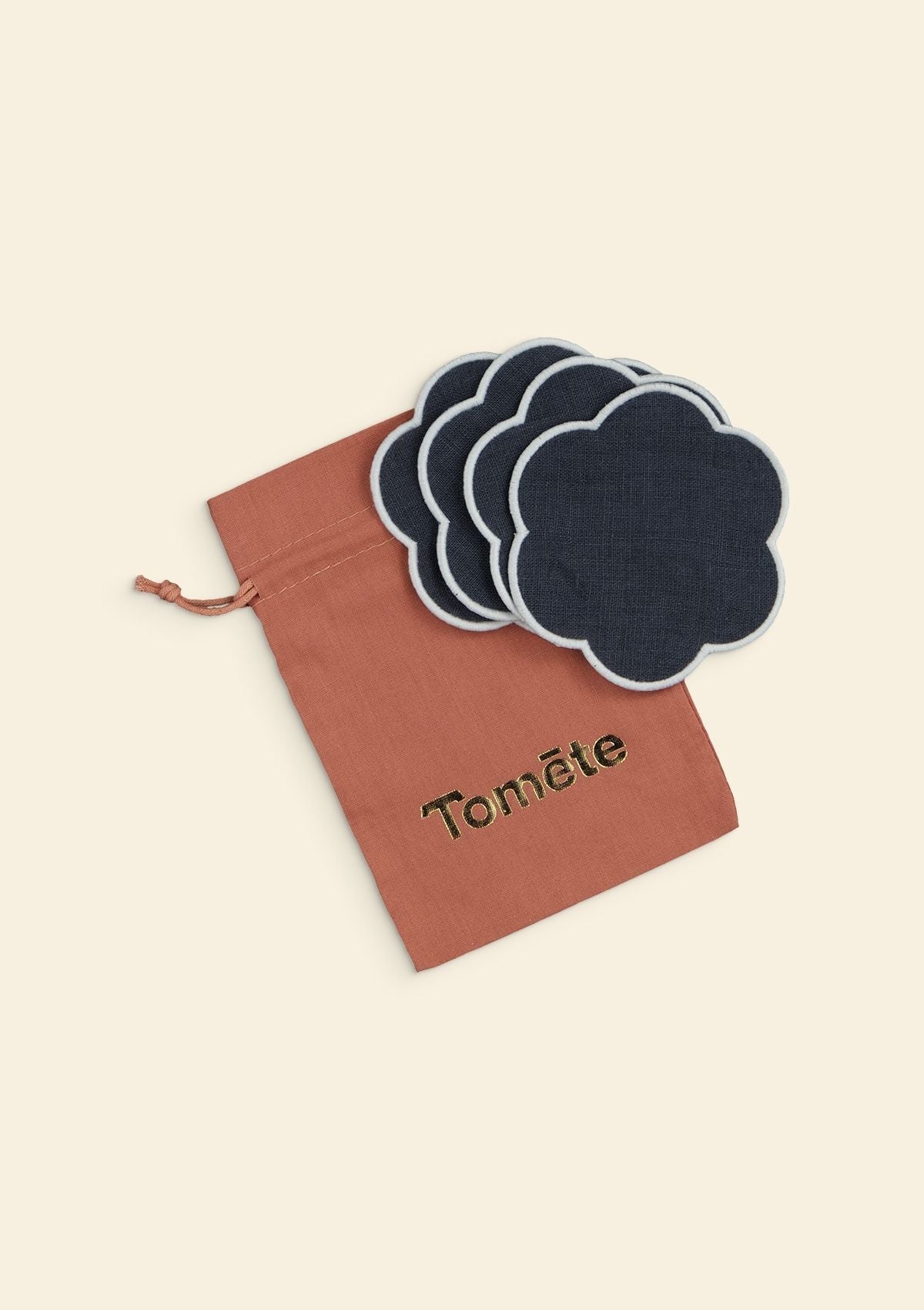 The Slate Blue and White Linen Scalloped Coasters (Set of 4)