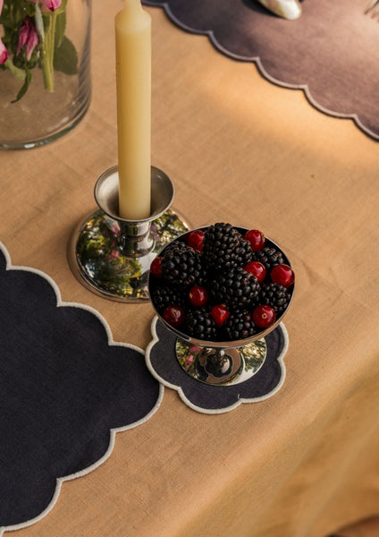 The Slate Blue and White Linen Scalloped Coasters (Set of 4)