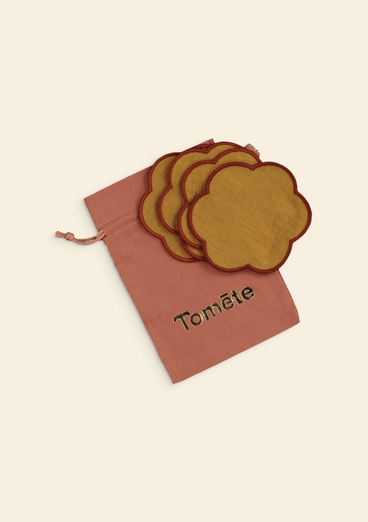 The Yellow and Red Ochre Linen Scalloped Coasters (Set of 4)