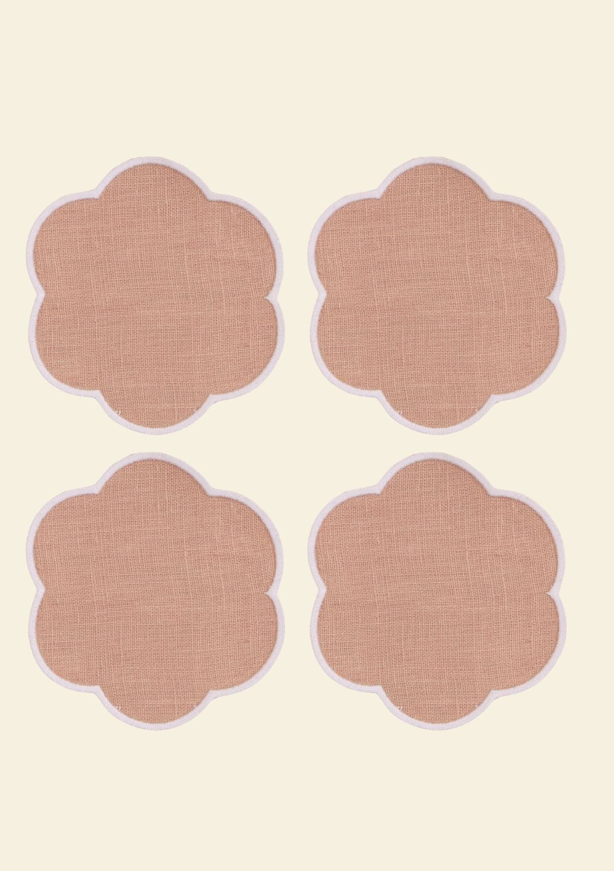 The Blushed Pink and White Linen Scalloped Coasters (Set of 4)