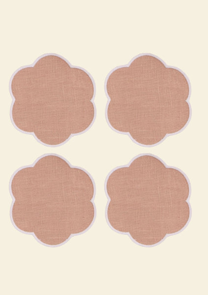 The Blushed Pink and White Linen Scalloped Coasters (Set of 4)