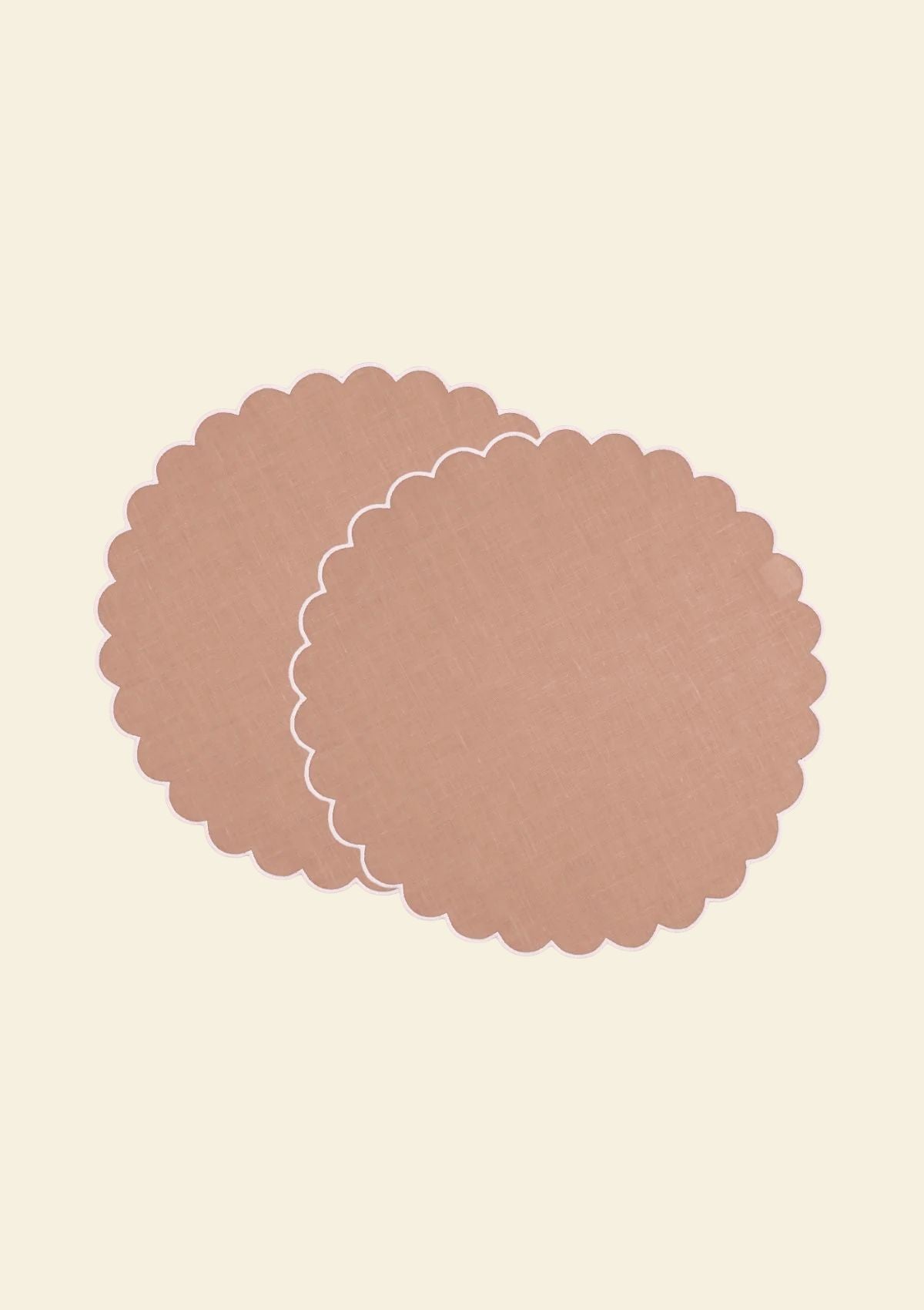 The Blushed pink and White linen scalloped round placemats (set of 2)