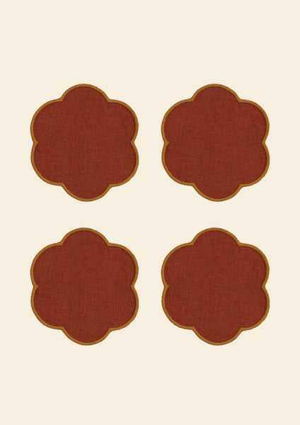 The Red and Yellow Ochre Linen Scalloped Coasters (Set of 4)