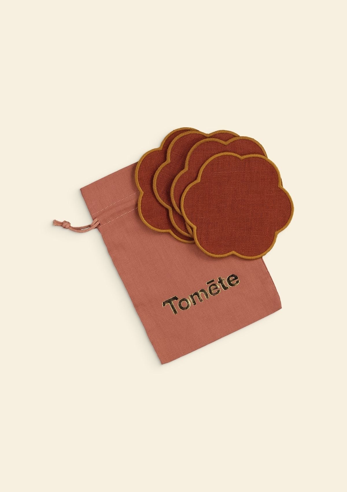 The Red and Yellow Ochre Linen Scalloped Coasters (Set of 4)