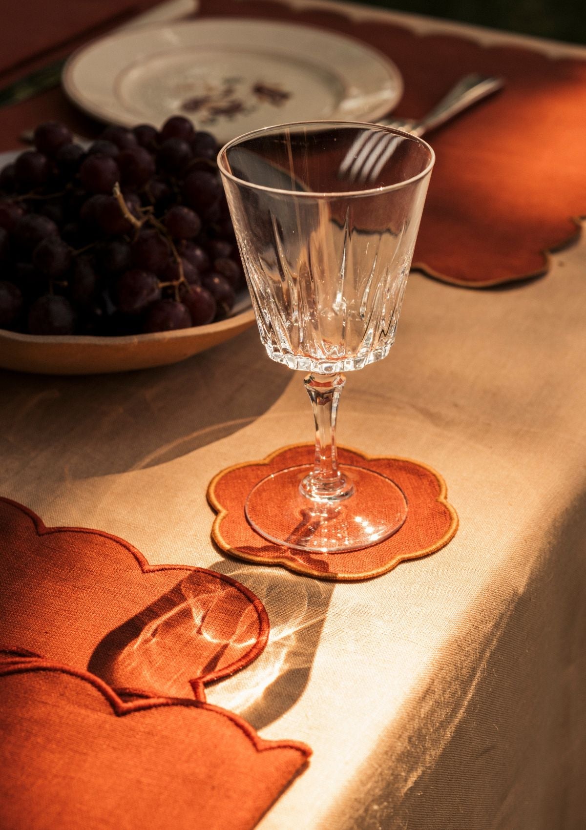 The Red and Yellow Ochre Linen Scalloped Coasters (Set of 4)