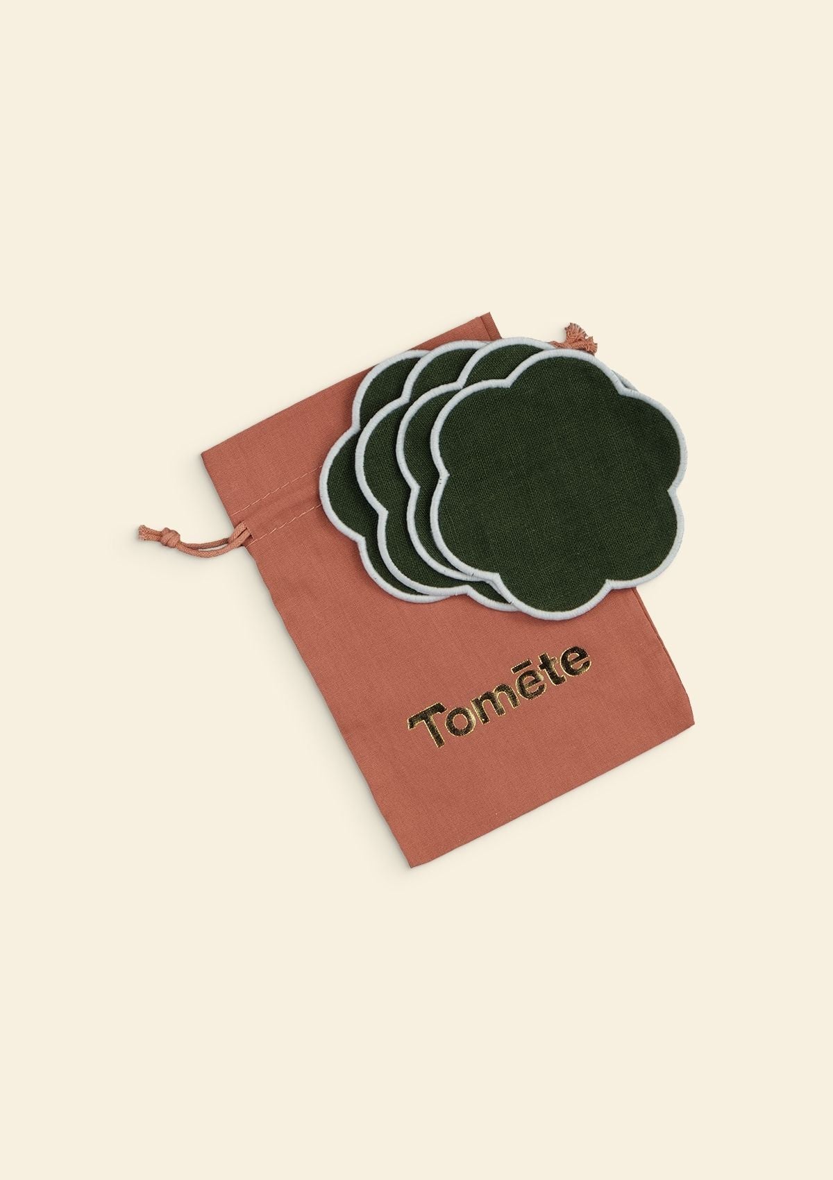The Forest Green and White Linen Scalloped Coasters (Set of 4)