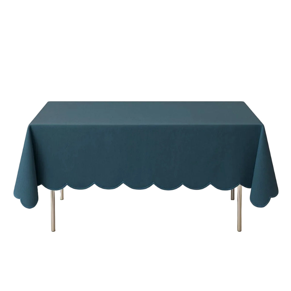 Scalloped Linen Tablecloth in Peacock Blue