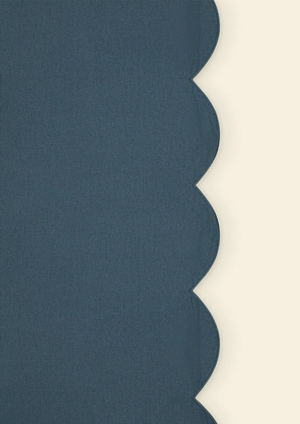 Scalloped Linen Tablecloth in Peacock Blue