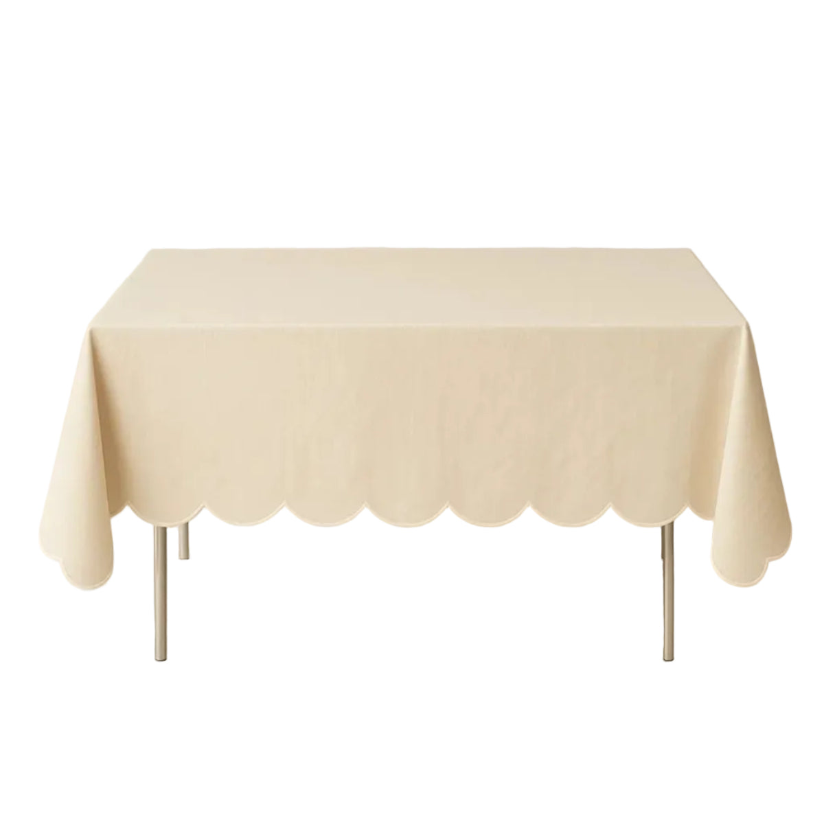 Scalloped Linen Tablecloth in Ivory