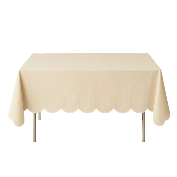 Scalloped Linen Tablecloth in Ivory