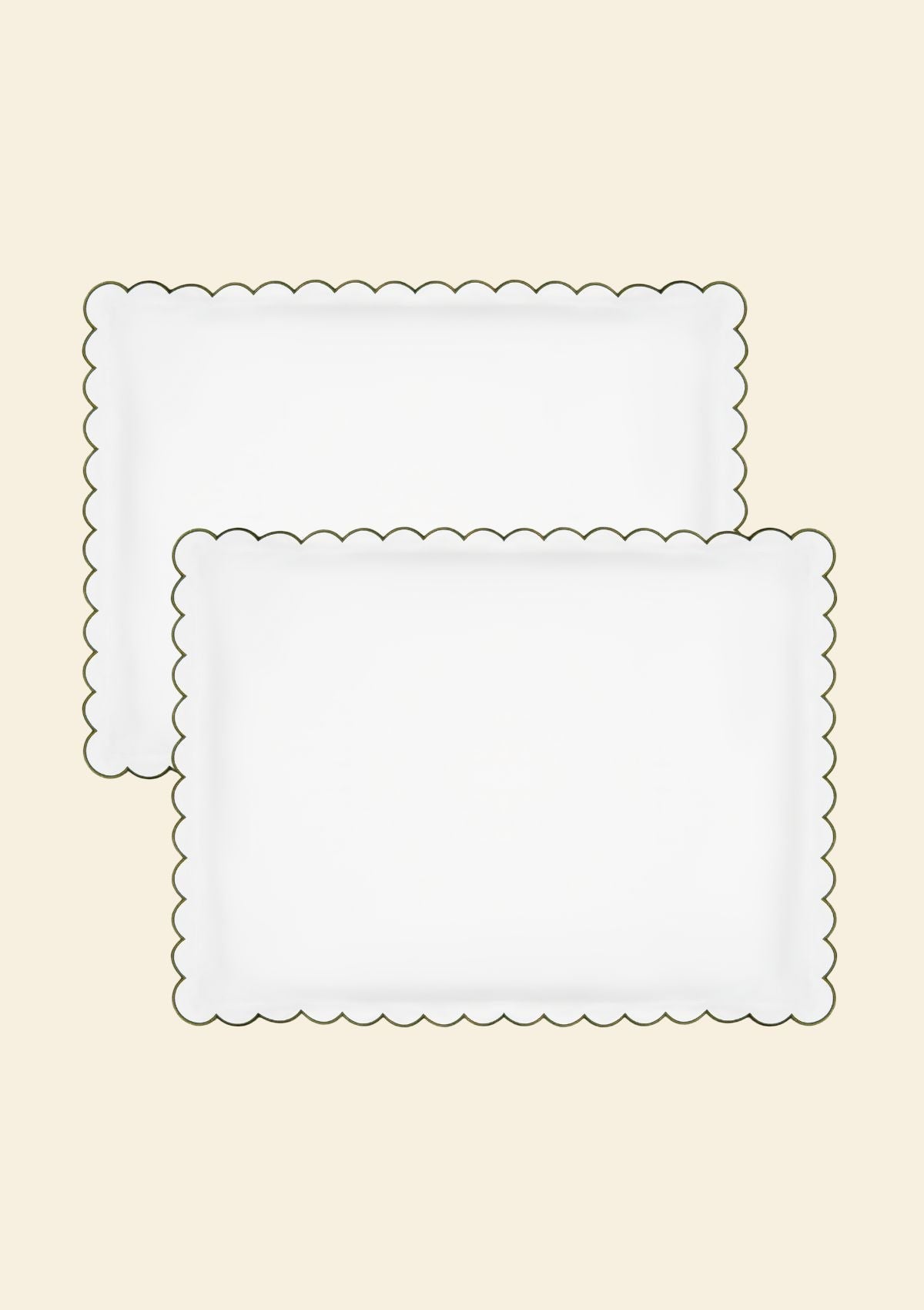 The Scalloped Pillowcases in White & Forest Green Cotton Percale (Set of 2)