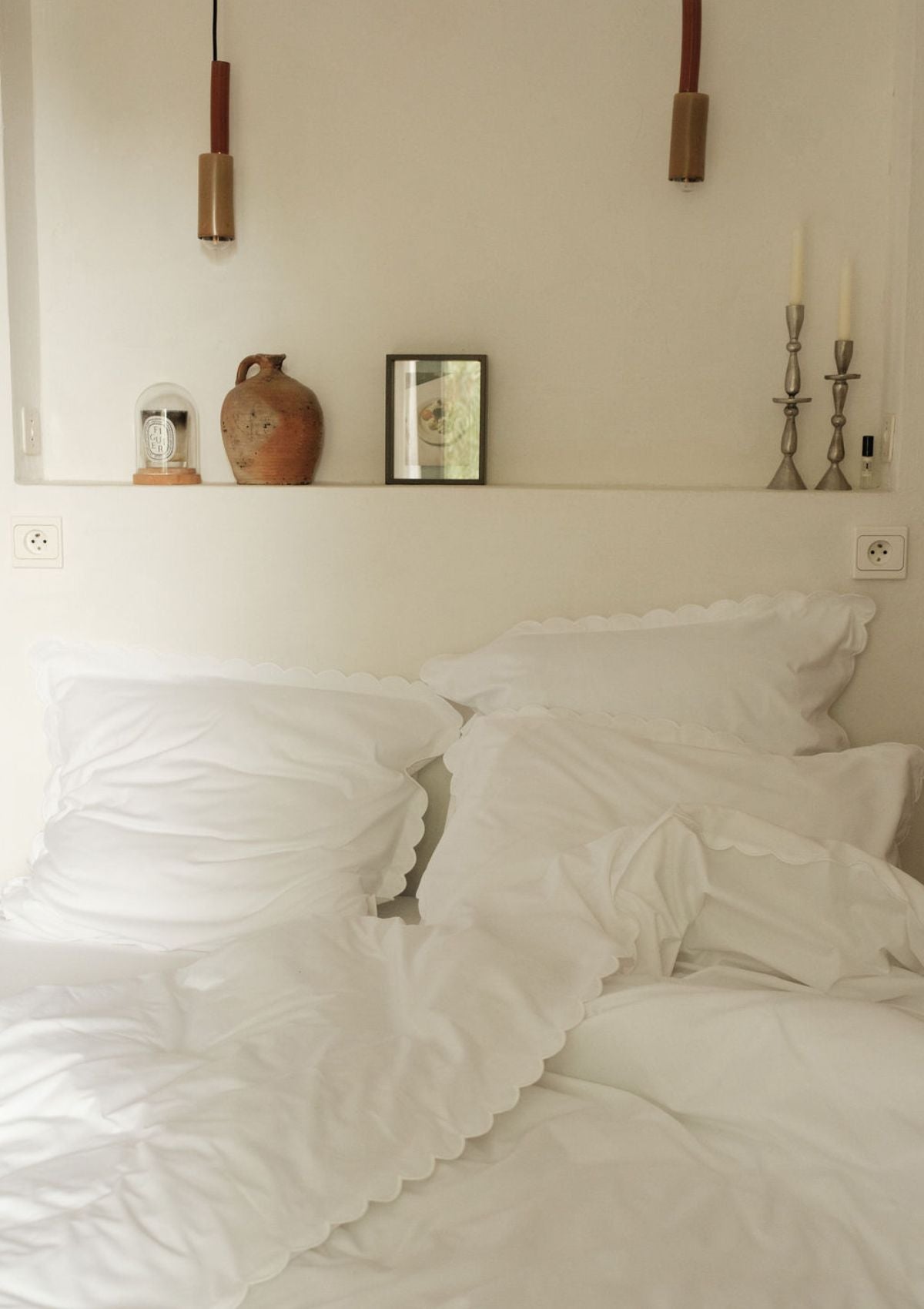 Scalloped Cotton Percale Duvet Cover in White
