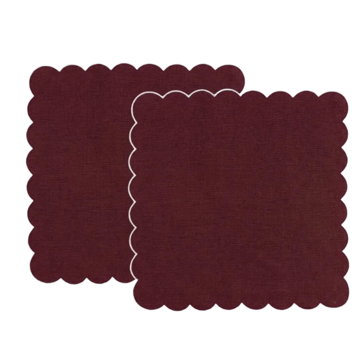 Scalloped Linen Napkins in Burgundy & White
