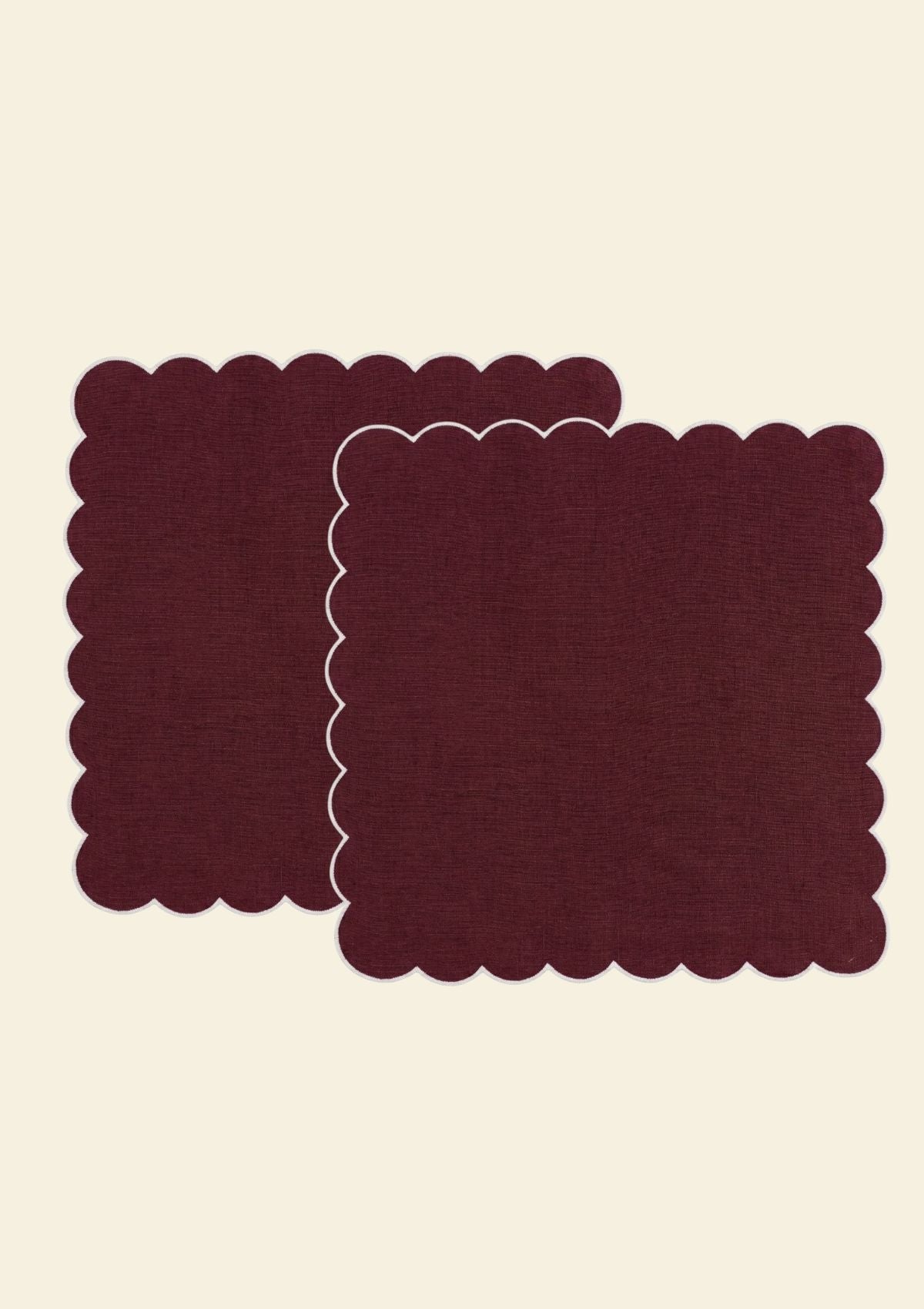 The Burgundy & White Scalloped Linen Napkins