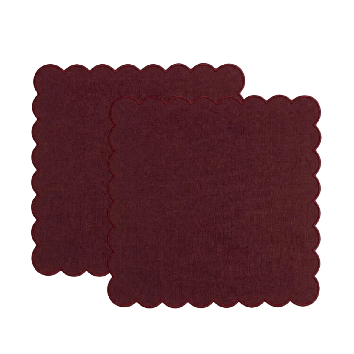 Scalloped Linen Napkins in Burgundy