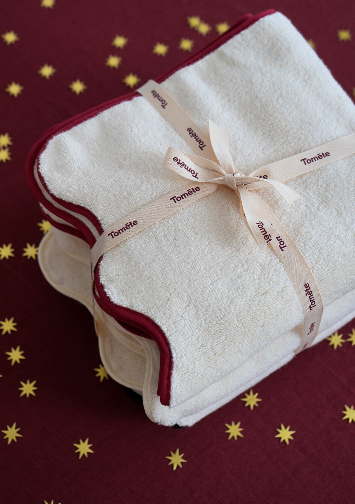 Ivory & Bordeaux Cotton Wavy Hand Towel