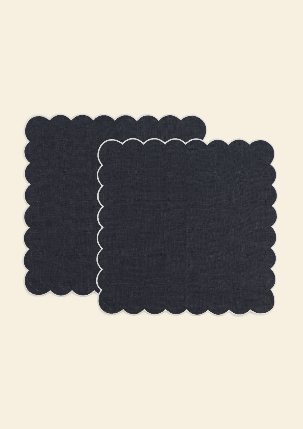 The Slate Blue and White Linen Scalloped Napkins (Set of 2)