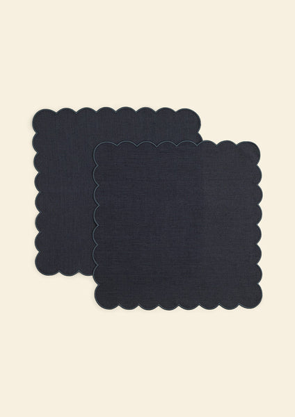 The Slate Blue Linen Scalloped Napkins (Set of 2)