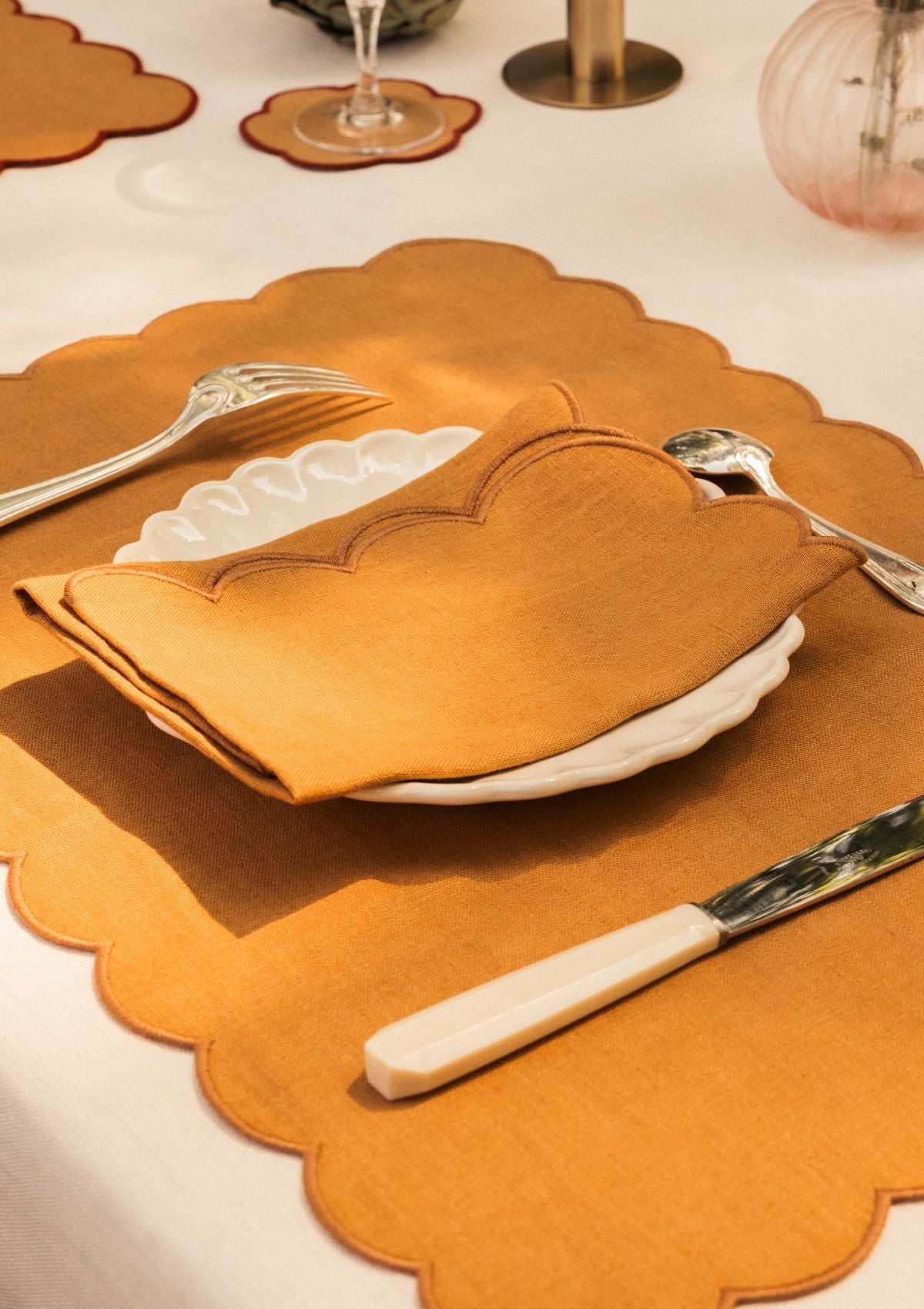The Yellow Ochre Linen Scalloped Napkins (Set of 2)