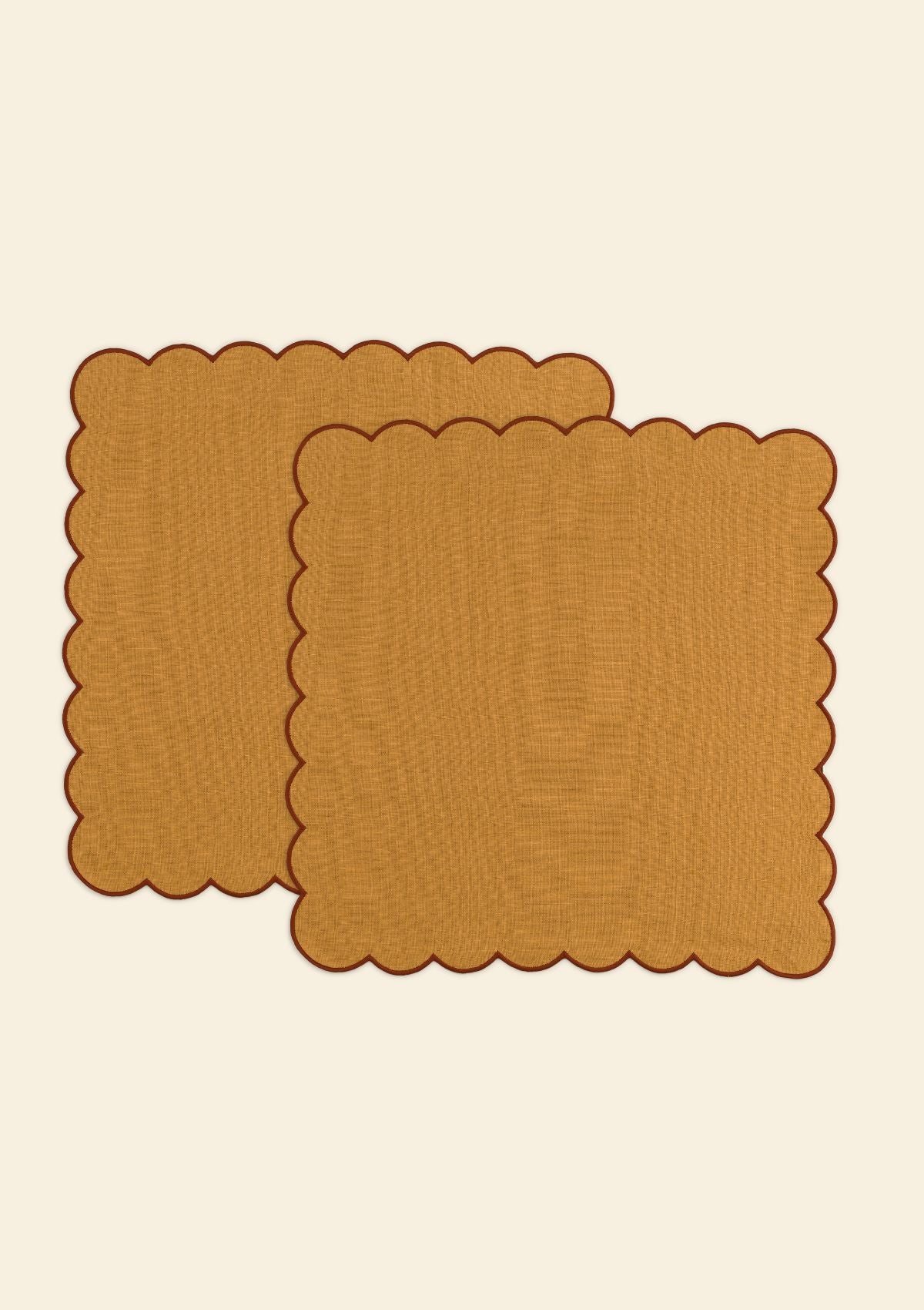 The Yellow and Red Ochre Linen Scalloped Napkins (Set of 2)