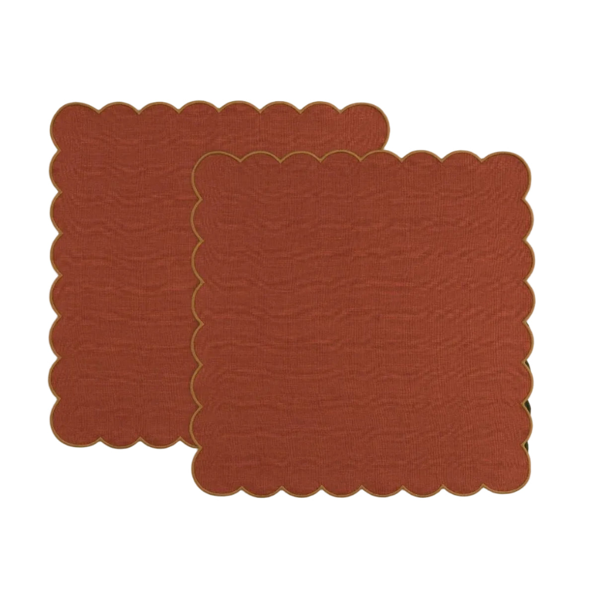 Scalloped Linen Napkins in Terracotta & Yellow Ochre (Set of 2)