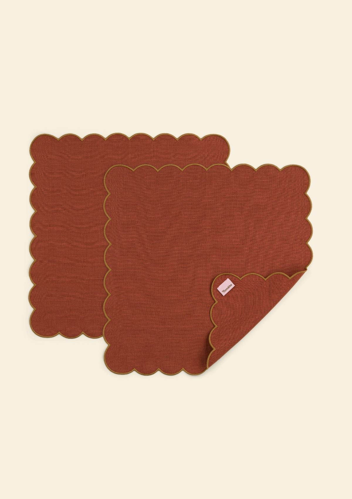 Scalloped Linen Napkins in Terracotta & Yellow Ochre (Set of 2)