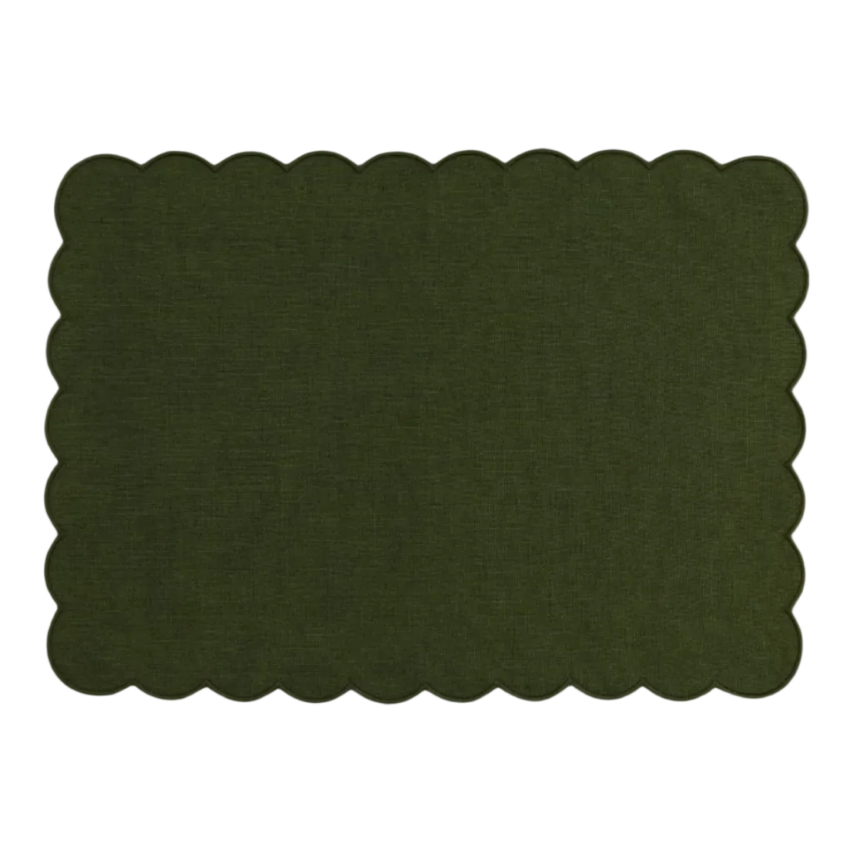 Scalloped Rectangular Linen Placemat in Forest Green