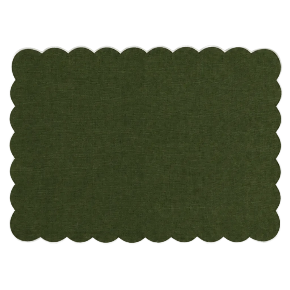 Scalloped Rectangular Linen Placemat in Forest Green & White