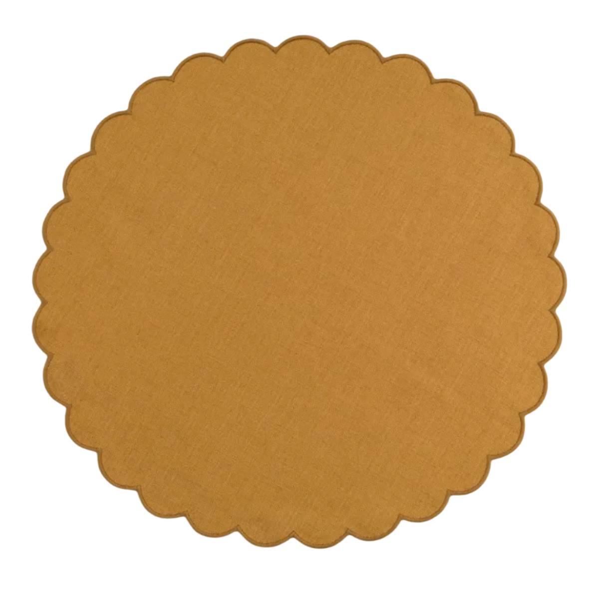 Scalloped Round Linen Placemat in Yellow Ochre