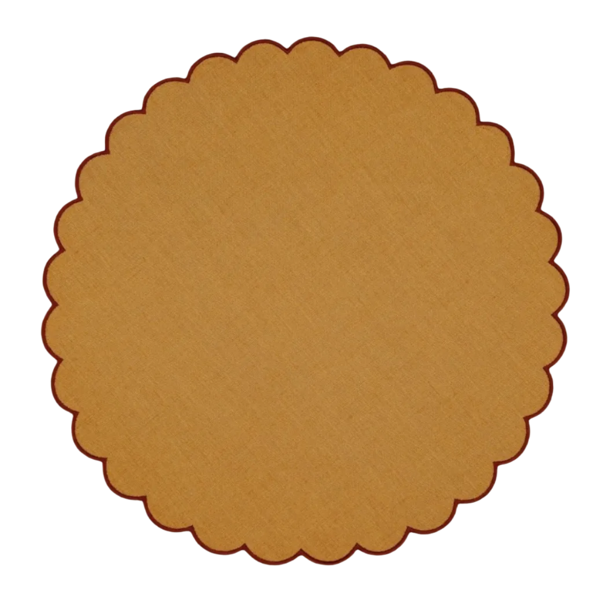 Scalloped Round Linen Placemat in Yellow Ochre & Red Ochre