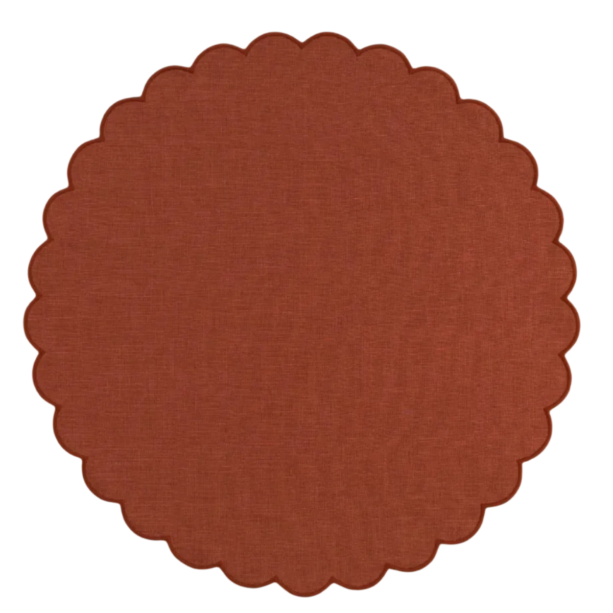 Scalloped Round Linen Placemat in Red Ochre