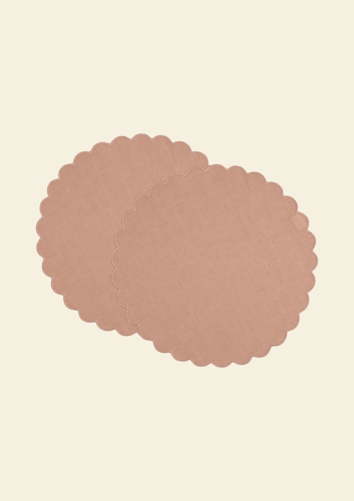 The Blushed Pink Linen Scalloped Round Placemats (Set of 2)