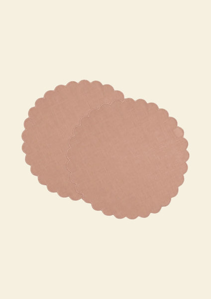 The Blushed Pink Linen Scalloped Round Placemats (Set of 2)