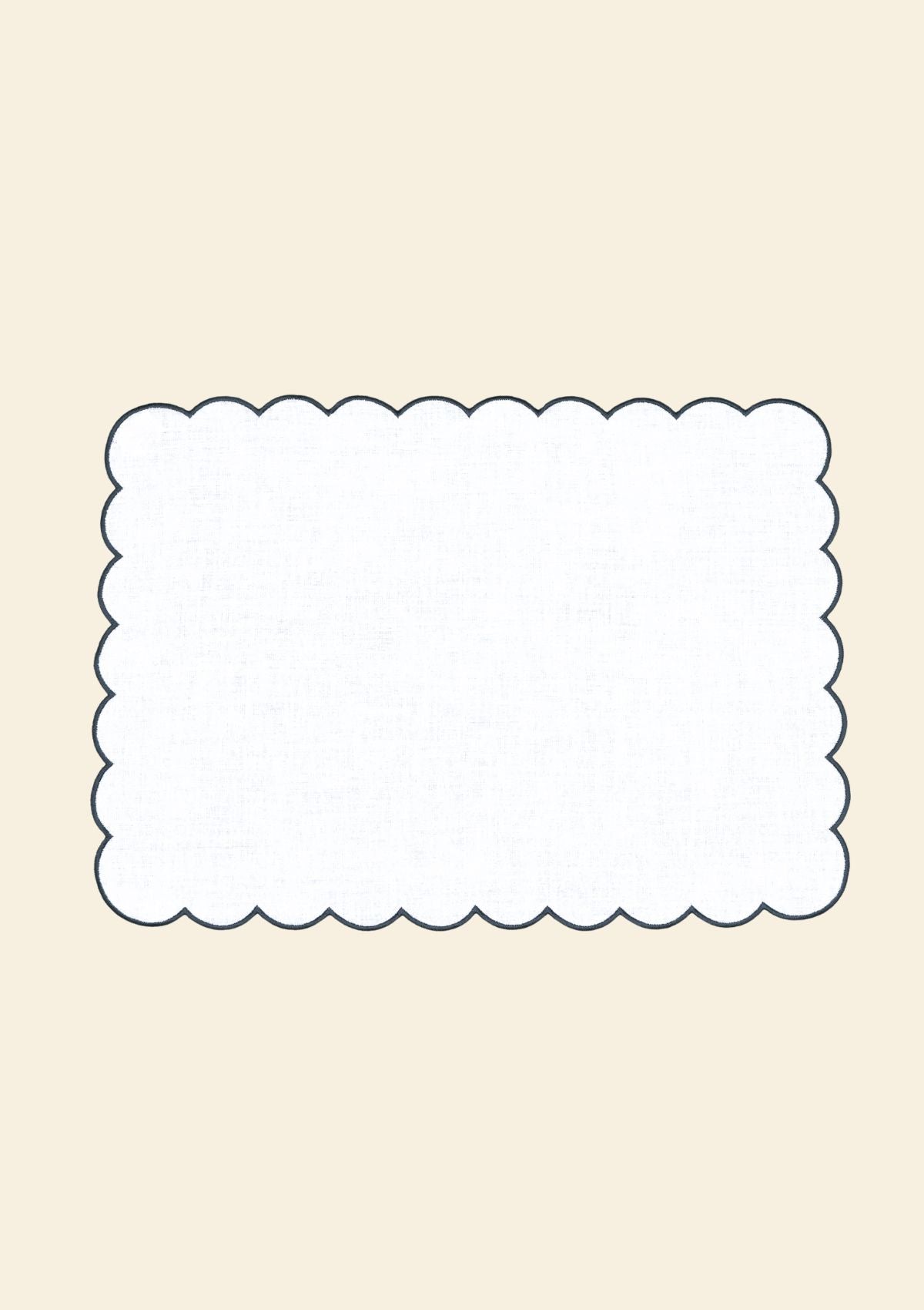 The White and Blue Slate Linen Scalloped Rectangular Placemats (Set of 2)