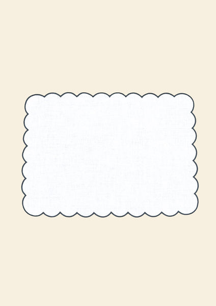 The White and Blue Slate Linen Scalloped Rectangular Placemats (Set of 2)